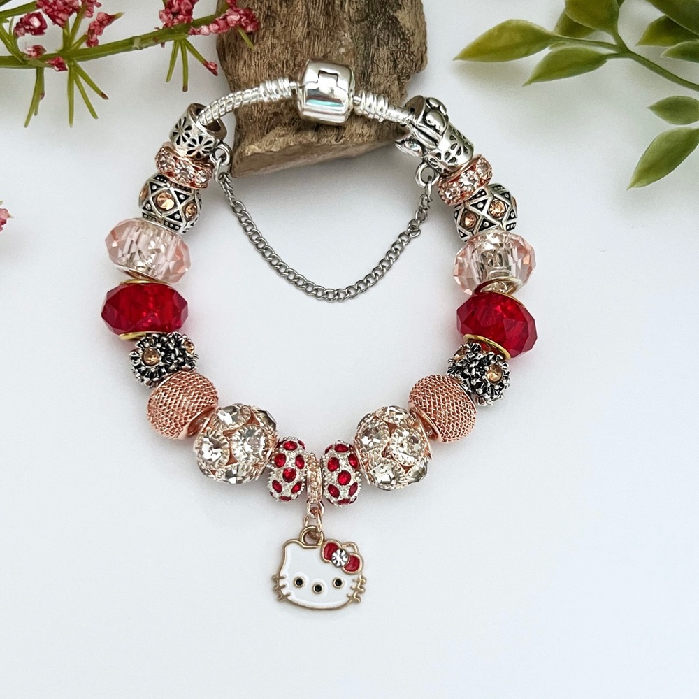 Hello Kitty 925 Sterling Silver Charm Bracelet NEW